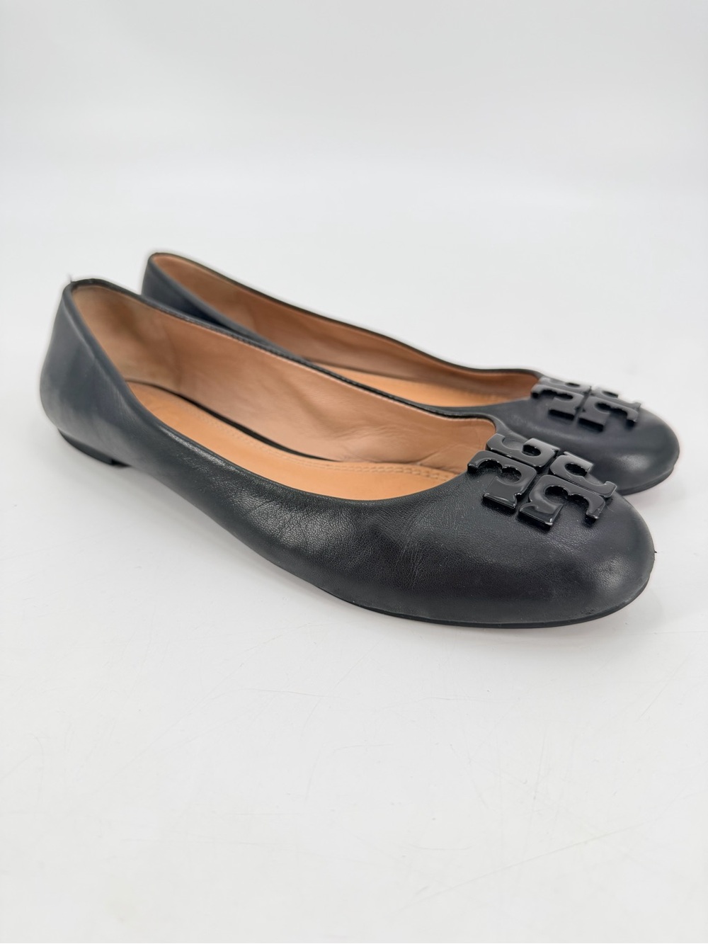 Tory Burch Lowell Black Leather Logo Ballet Flats 8